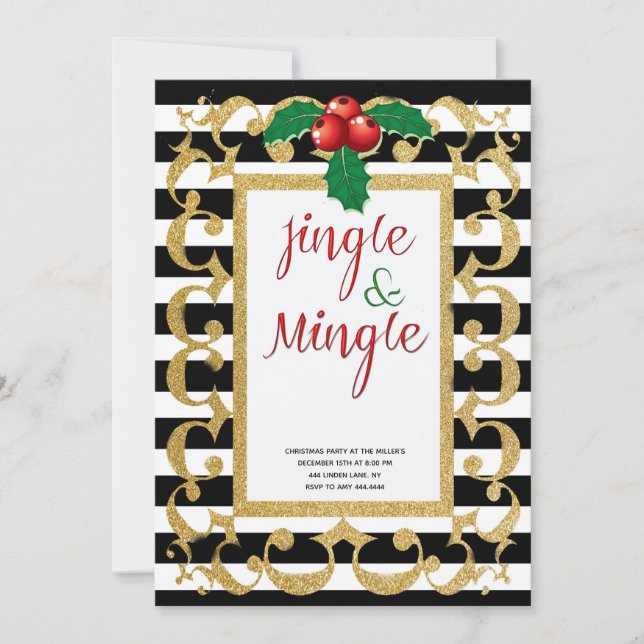 Invitación Fiesta de purpurina de oro de jingle y Mingle (Anverso)