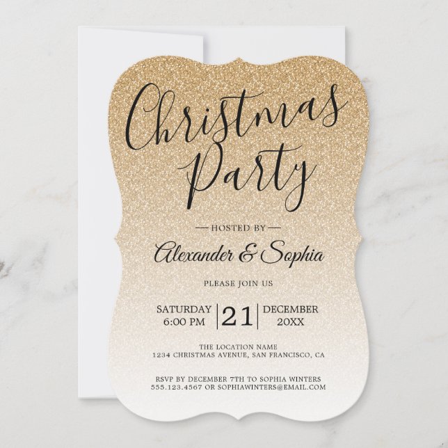 Invitación Fiesta de Purpurinas Ombre Navidades de guión moda (Anverso)