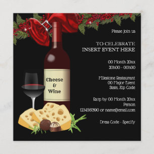 Invitación Fiesta de queso de vino navideño familia amigos có