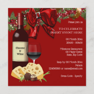 Invitación Fiesta de queso de vino navideño familia amigos có