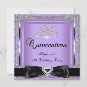 Invitación Fiesta de Quinceañera 15 Lilac Damask Silver Black