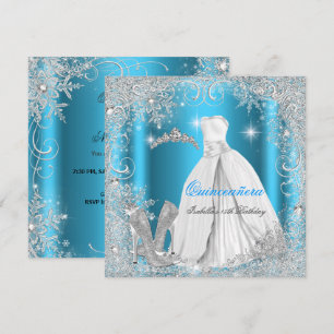 Invitación Fiesta de Quinceañera Azul Plateado Copos de Nieve
