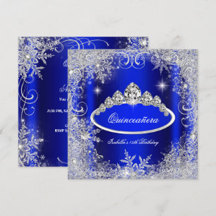 Invitación Fiesta de Quinceañera Azul Real Copos de Nieve Pla