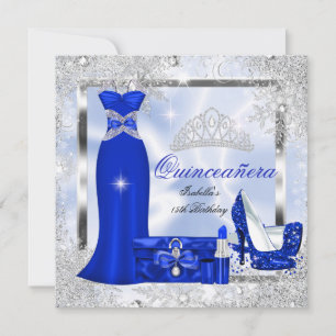 Invitación Fiesta de Quinceañera Azul Real Copos de Nieve Pla