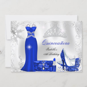 Invitación Fiesta de Quinceañera Azul Real Copos de Nieve Pla
