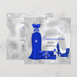 Invitación Fiesta de Quinceañera Azul Real Copos de Nieve Pla