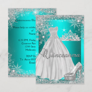 Invitación Fiesta de Quinceañera Azul Verde Cumpleaños 15