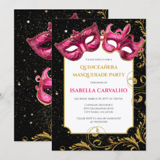 Invitación Fiesta de Quinceañera con Máscaras de Lux