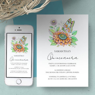 Invitación Fiesta de Quinceañera con Tema de Mariposas