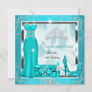 Invitación Fiesta de Quinceañera Copos de Nieve Azul Teal Pla
