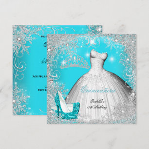 Invitación Fiesta de Quinceañera Copos de Nieve Azul Teal Pla