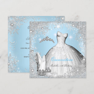 Invitación Fiesta de Quinceañera Copos de Nieve Azules Platea