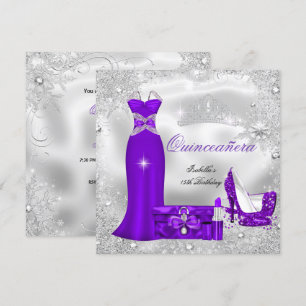 Invitación Fiesta de Quinceañera Copos de Nieve Morados Plate