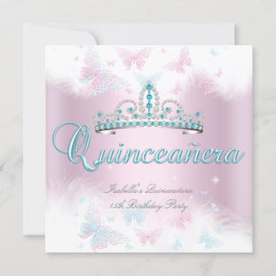 Invitación Fiesta de Quinceañera Corona Mariposa Rosa Turques