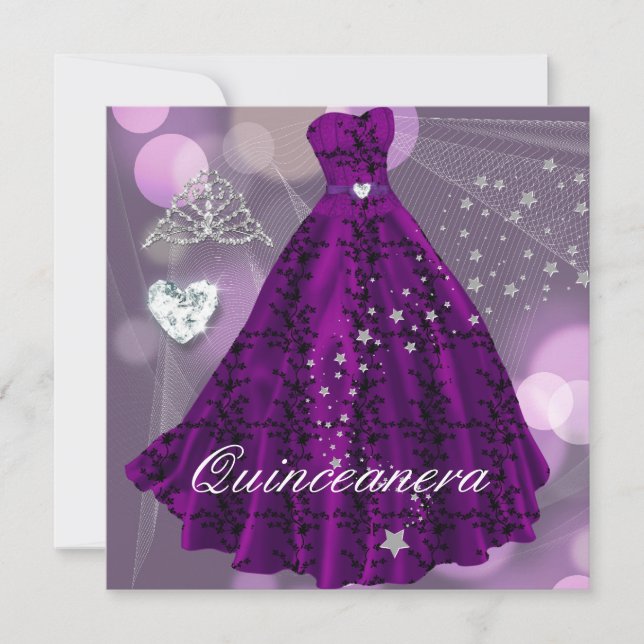 Invitación Fiesta de Quinceañera Cumpleaños 15 Morado (Anverso)