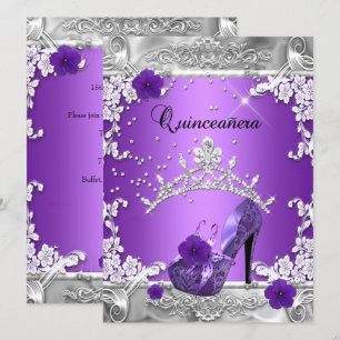 Invitación Fiesta de Quinceañera Cumpleaños 15 Morado Plata