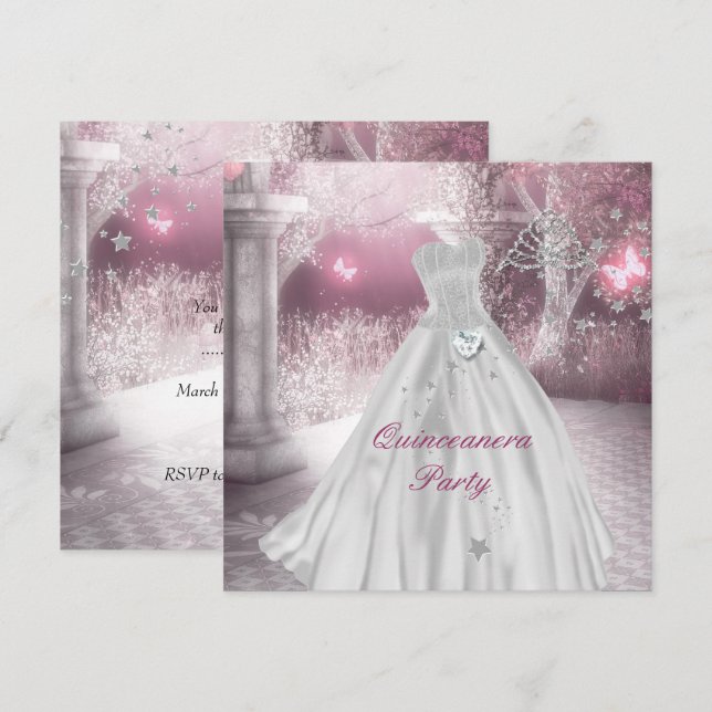 Invitación Fiesta de Quinceañera Cumpleaños 15 Rosa (Anverso / Reverso)
