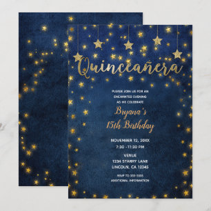 Invitación Fiesta de Quinceañera de Estrellas Celestes Azul y