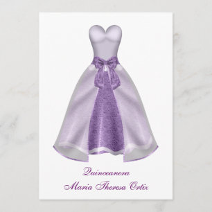 Invitación Fiesta de Quinceañera de vestido púrpura cumpleaño