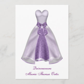 Invitación Fiesta de Quinceañera de vestido púrpura cumpleaño