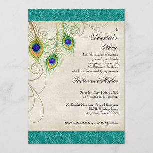Invitación Fiesta de Quinceanera del damasco de la aguamarina