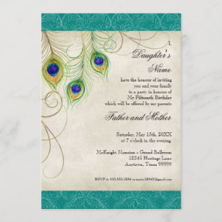 Invitación Fiesta de Quinceanera del damasco de la aguamarina