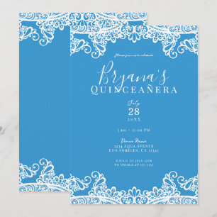 Invitación Fiesta de Quinceañera Elegante con Encaje Azul Acu