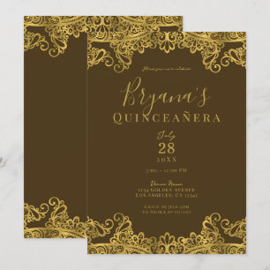 Invitación Fiesta de Quinceañera elegante con encaje marrón y