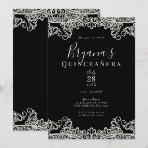 Invitación Fiesta de Quinceañera Elegante con Encaje Negro y 