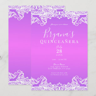 Invitación Fiesta de Quinceañera elegante de encaje blanco mo