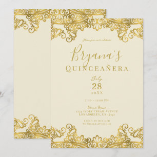 Invitación Fiesta de Quinceañera Elegante de Encaje Dorado y 