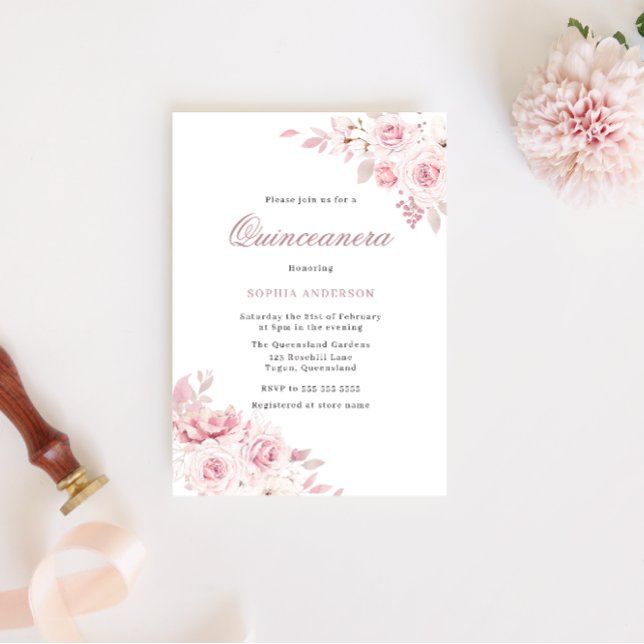 Invitación Fiesta de Quinceanera elegante de Rubor (Subido por el creador)