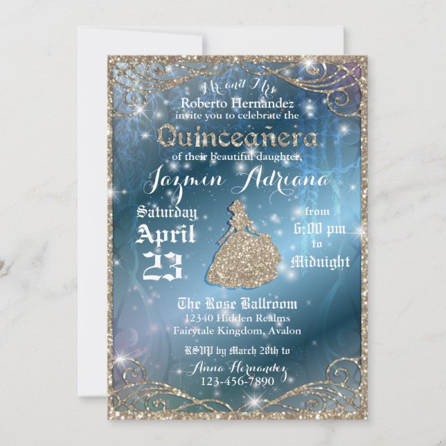 Invitación Fiesta de Quinceanera en el jardín encantado (Anverso)
