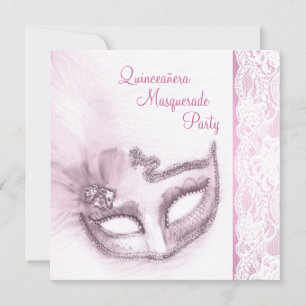 Invitación Fiesta de Quinceañera enmascarada rosa