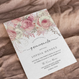Invitación Fiesta de Quinceanera floral encantada con plata y