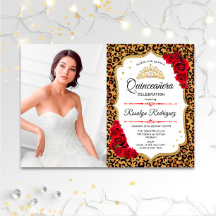 Invitación Fiesta de Quinceanera - Foto de rojo de leopardo i
