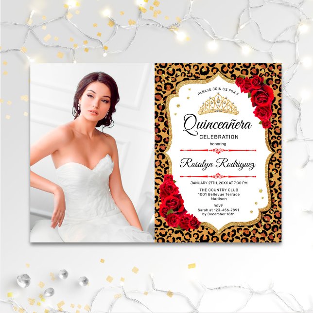 Invitación Fiesta de Quinceanera - Foto de rojo de leopardo i (Subido por el creador)