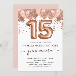 Invitación Fiesta de Quinceañera, globos de oro Rosa