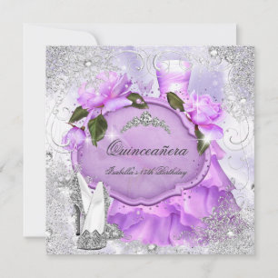 Invitación Fiesta de Quinceañera Lilas Purpúreas Rosas Copos 