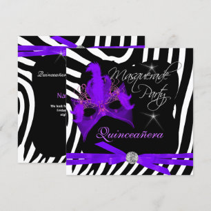 Invitación Fiesta de Quinceañera Mascarada Purpura Cebra
