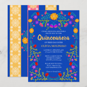 Invitación Fiesta de Quinceañera Mexicana de Azul Real