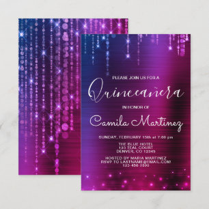 Invitación Fiesta de Quinceanera Moderna Rosa y Púrpura