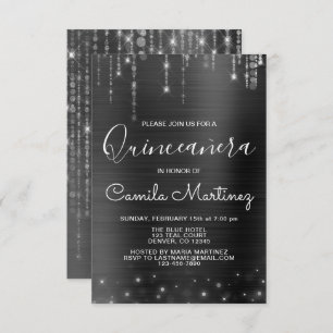 Invitación Fiesta de Quinceanera Moderno Negro y Plata