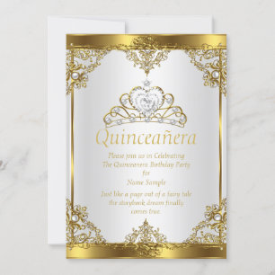 Invitación Fiesta de Quinceañera Princesa Perla Blanca Dorada