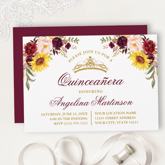 Invitación Fiesta de Quinceanera Quinceanera (Customize to change text size, color, text style or color of back of card.)