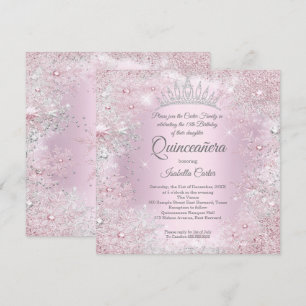Invitación Fiesta de Quinceañera Rosa Plateado Invierno Tierr