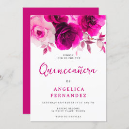 Invitación Fiesta de Quinceanera rosa rosa de Fuchsia, vibran
