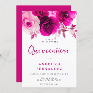 Invitación Fiesta de Quinceanera rosa rosa de Fuchsia, vibran