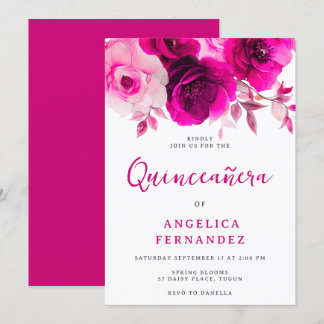 Invitación Fiesta de Quinceanera rosa rosa de Fuchsia, vibran