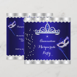 Invitación Fiesta de Quinceañera Tiara Azul Real Mascarada